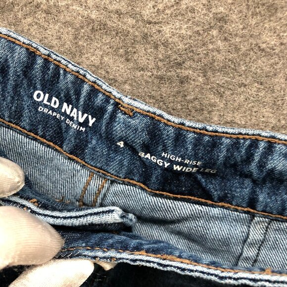 Old Navy Drapey High Rise Baggy Jeans Womens 4 Blue Cotton Wide Leg - Picture 9 of 10